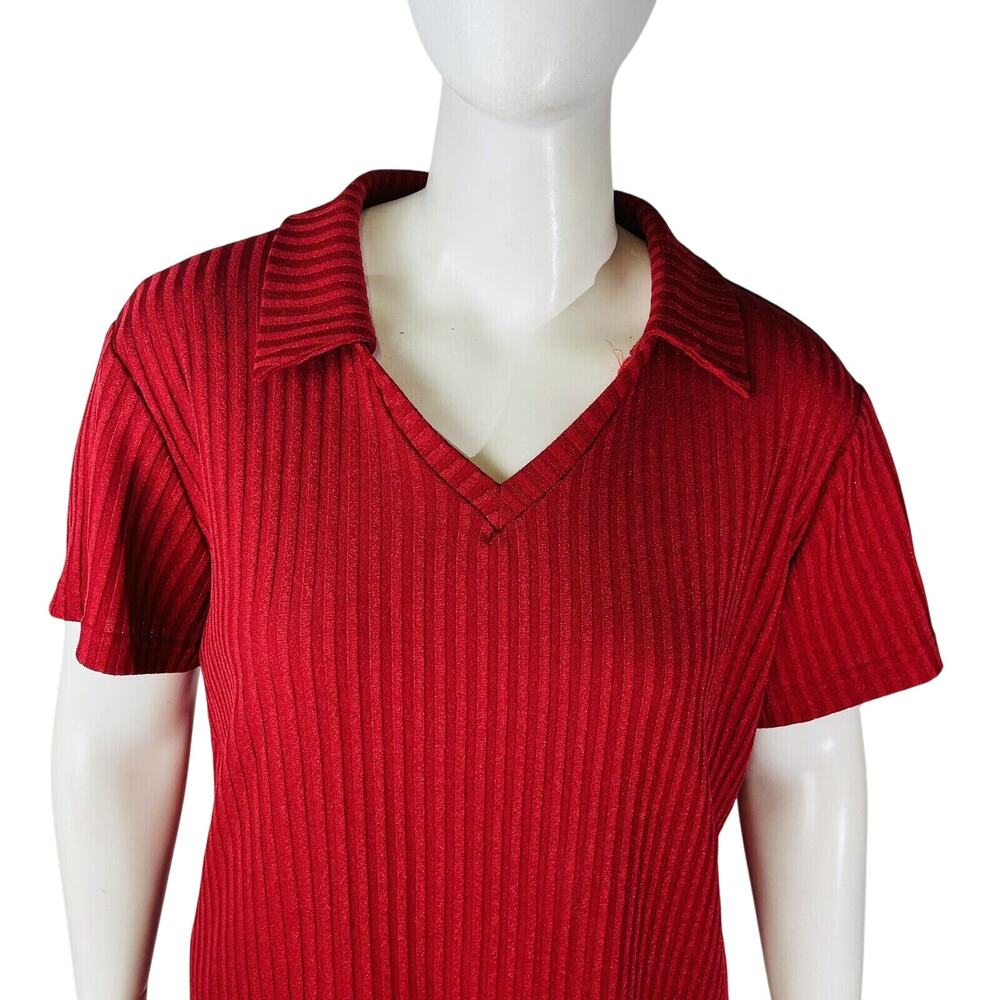 Vintage Sharon Anthony Womans Sz 2X Blouse Short Sleeve Solid Ribbed Stretch - Picture 3 of 7